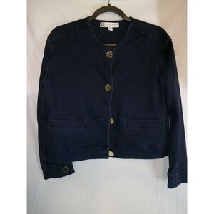 Anne Klein Jeans Navy Blue‎ Jacket Gold Button Front Cropped Size S